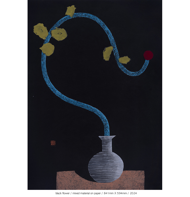 Jang Byeong Eun · Eastbrush · 张炳彥 · black_flower · mixed_material_on_paper · 841mm_x_594mm · 2024